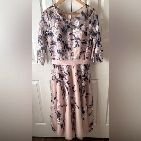 🆕BHLDN Linden Pink/Blue Floral Embroidered Tulle Illusion Neck MOB Dress SZ 12 - Picture 3 of 14